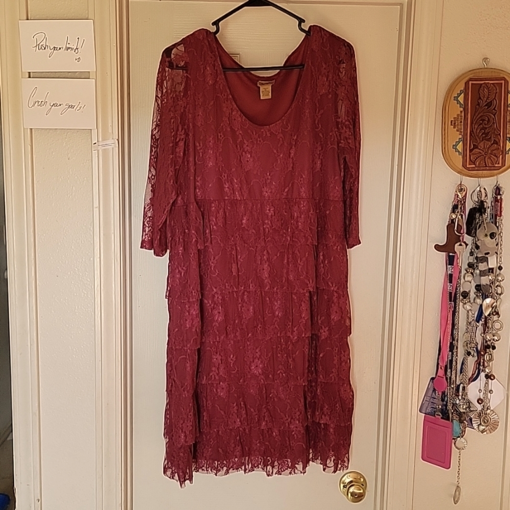 Wrangler Womens midi dress, XL, color dark red